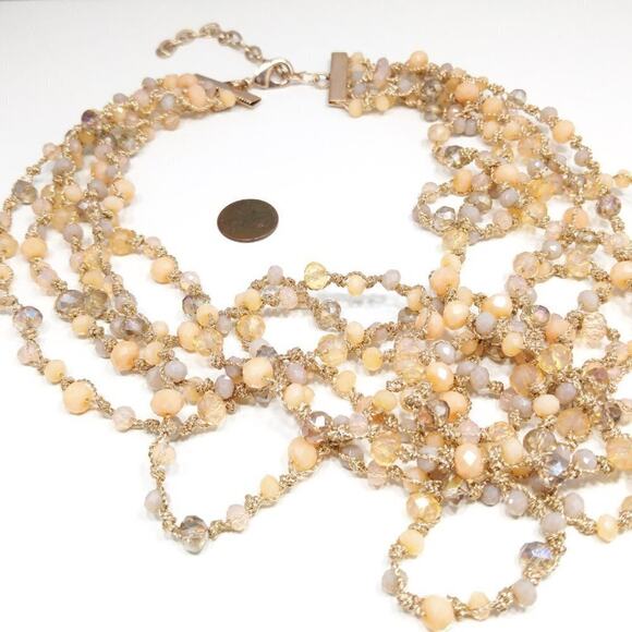 Chico's Peach Opalescence Crystal Bead Gold Thread Necklace, 27 Inches - Picture 7 of 8